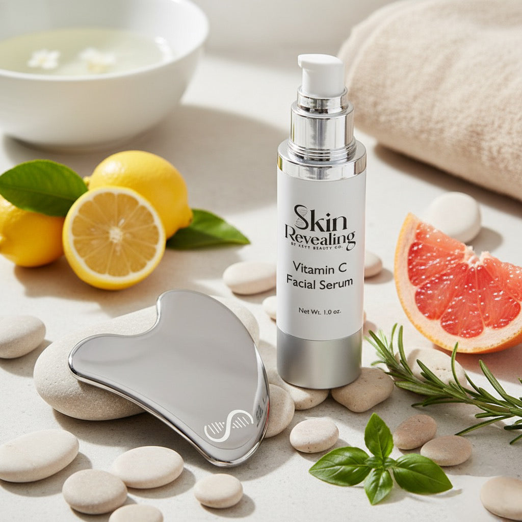 Vitamin C Facial Serum + Sculpt & Revive™ Stainless Steel Gua Sha